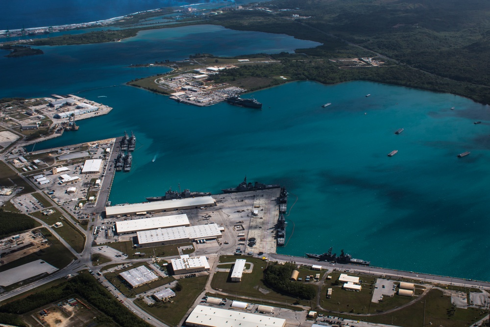 Aerial view of Naval Base Guam during Multi-Sail 2016