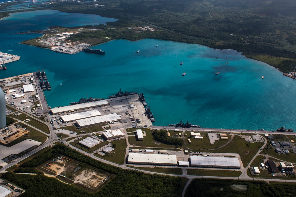 Aerial view of Naval Base Guam during Multi-Sail 2016