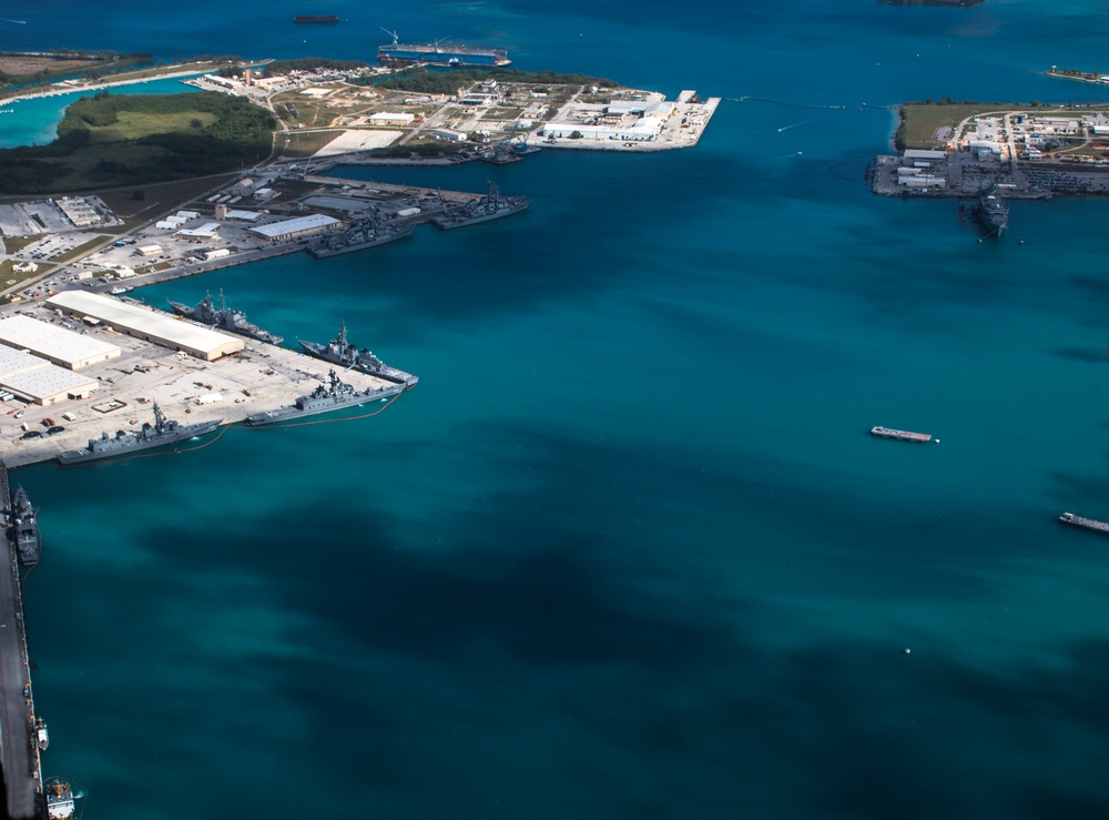 Aerial view of Naval Base Guam during Multi-Sail 2016