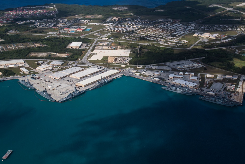 Aerial view of Naval Base Guam during Multi-Sail 2016