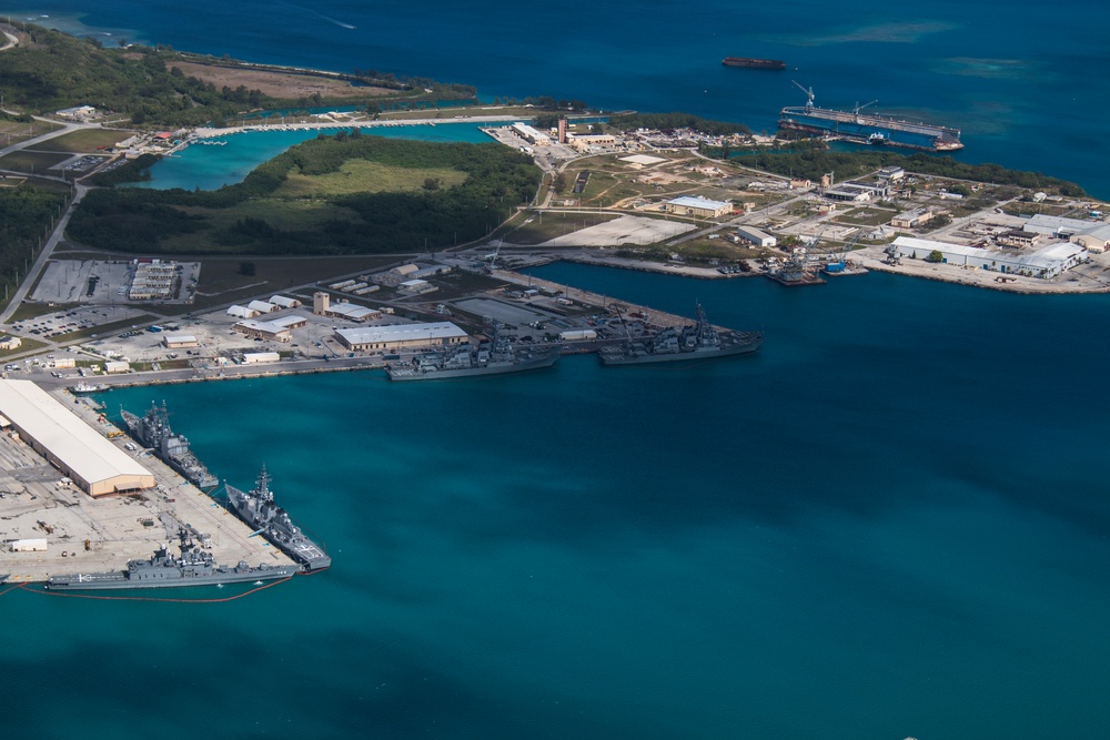 Aerial view of Naval Base Guam during Multi-Sail 2016