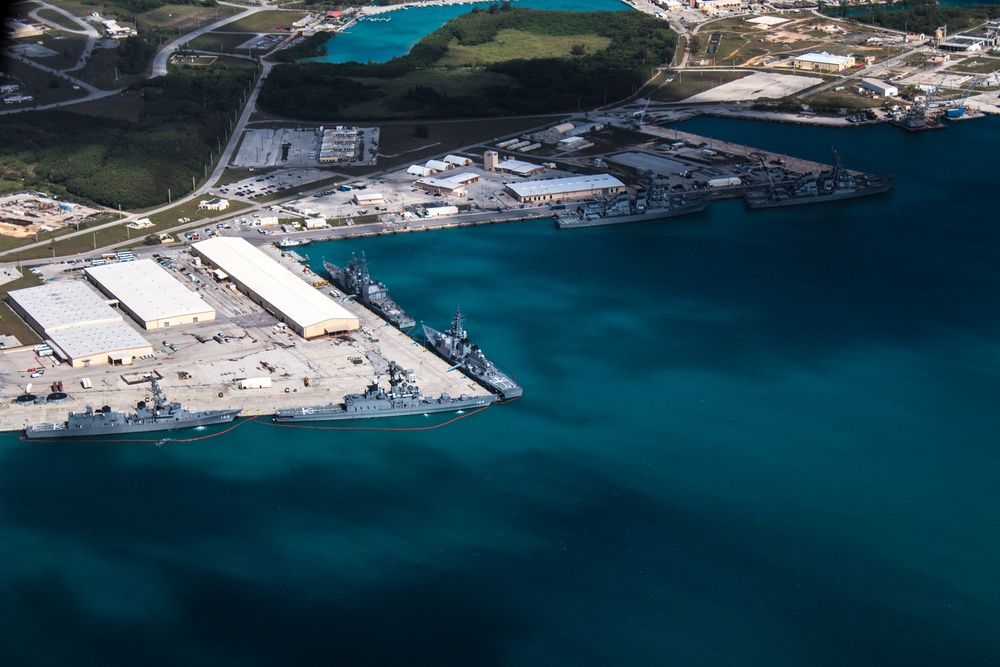 Aerial view of Naval Base Guam during Multi-Sail 2016