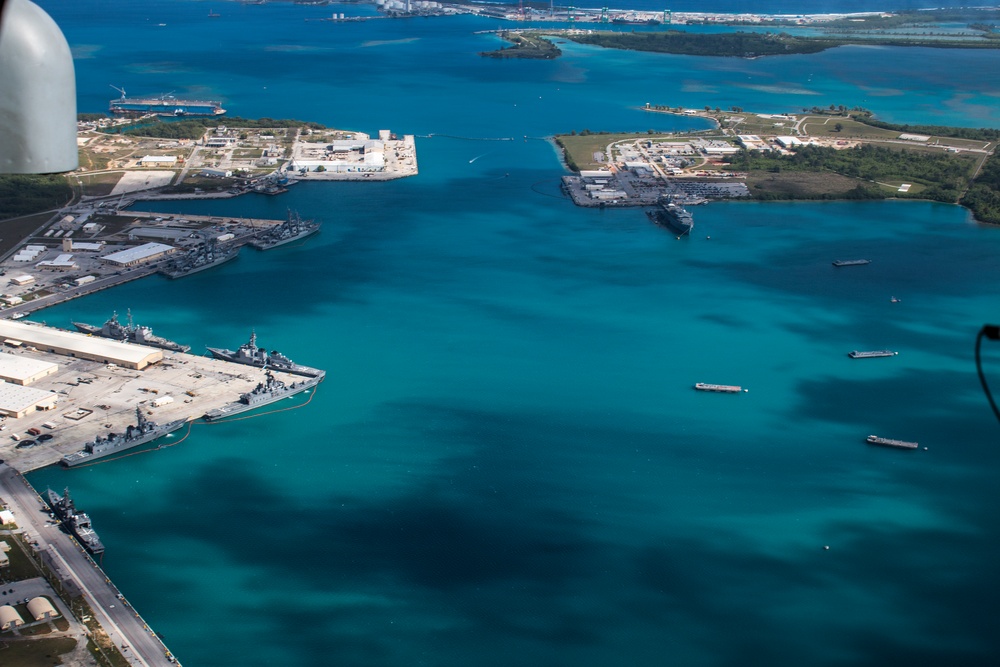 Aerial view of Naval Base Guam during Multi-Sail 2016