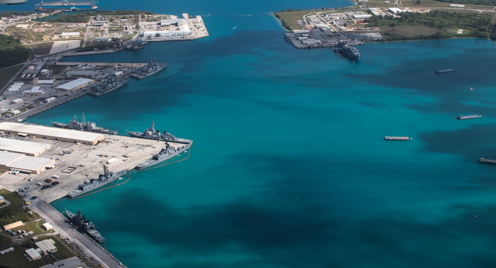 Aerial view of Naval Base Guam during Multi-Sail 2016