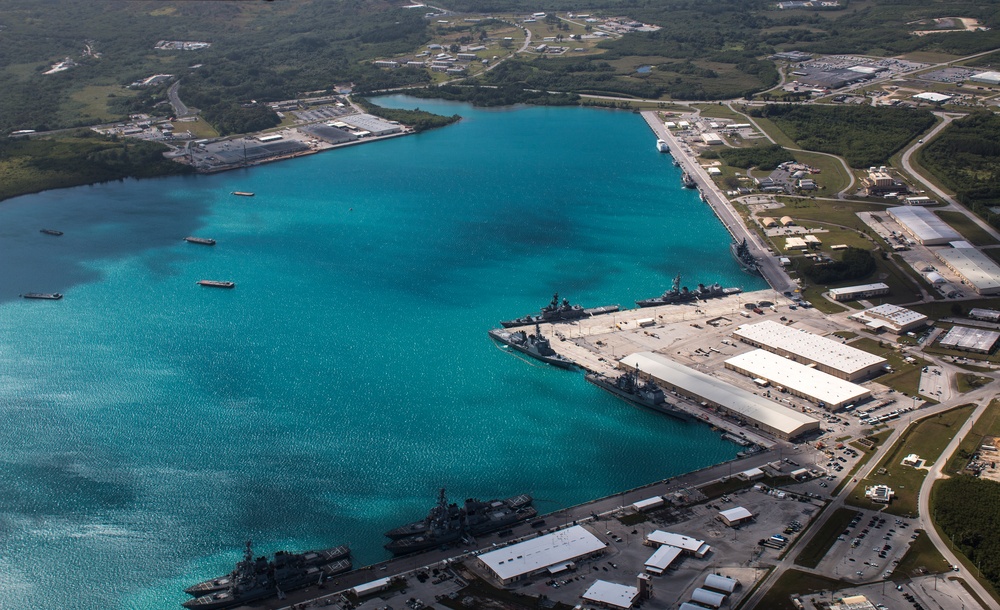 Aerial view of Naval Base Guam during Multi-Sail 2016