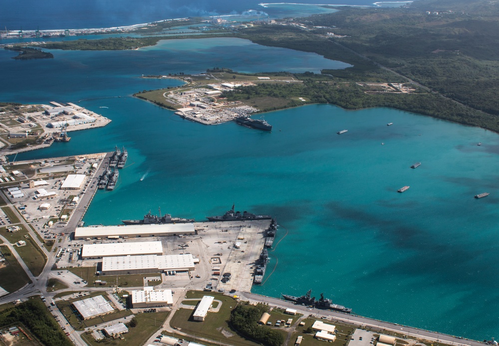 Aerial view of Naval Base Guam during Multi-Sail 2016