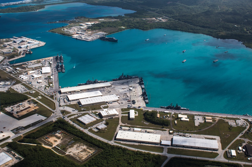 Aerial view of Naval Base Guam during Multi-Sail 2016