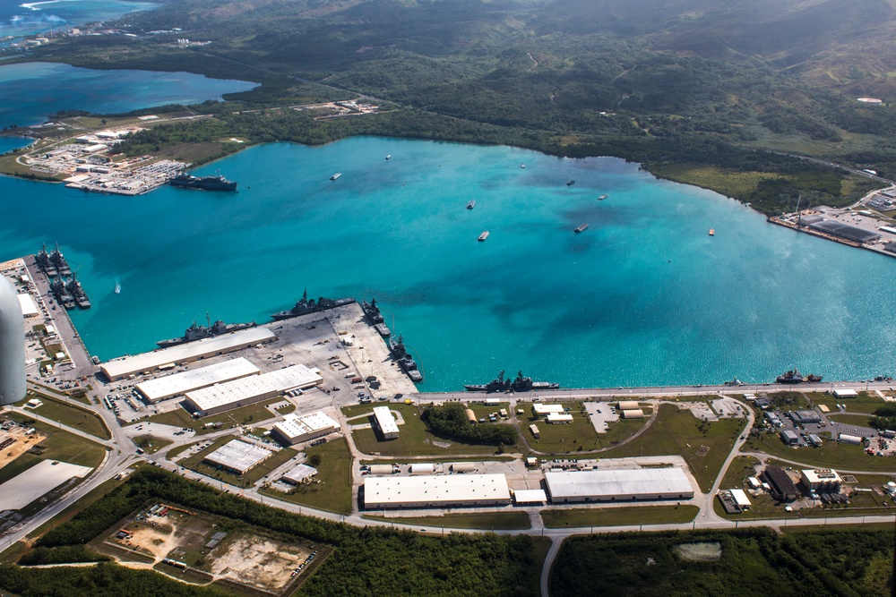 Aerial view of Naval Base Guam during Multi-Sail 2016