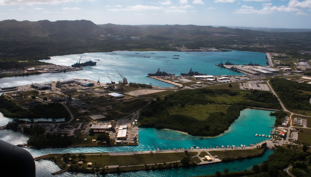 Aerial view of Naval Base Guam during Multi-Sail 2016