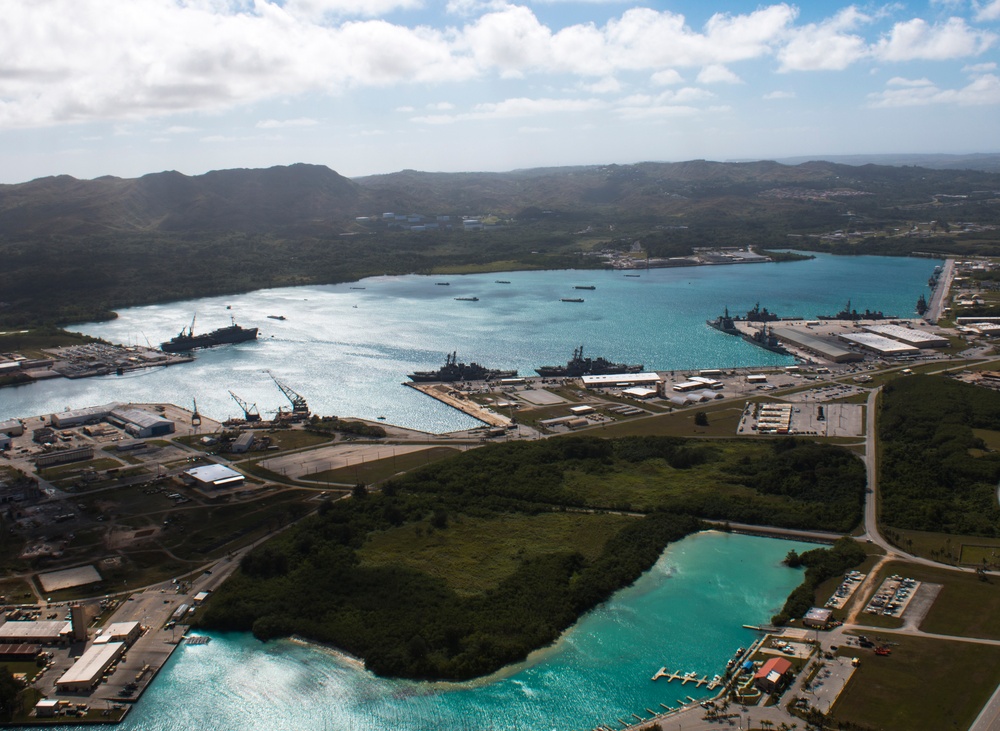 Aerial view of Naval Base Guam during Multi-Sail 2016