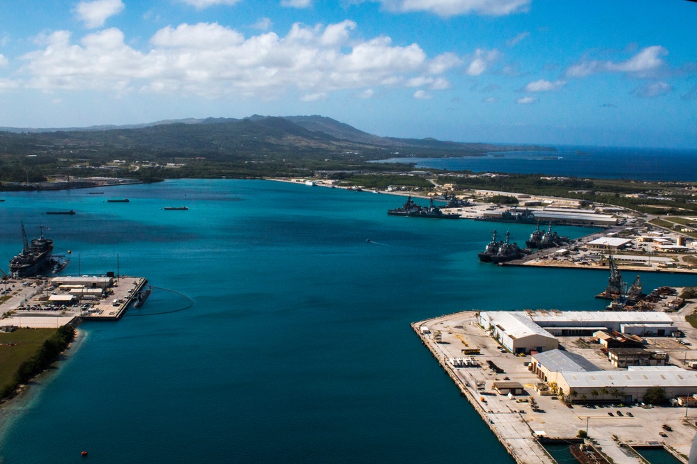 Aerial view of Naval Base Guam during Multi-Sail 2016