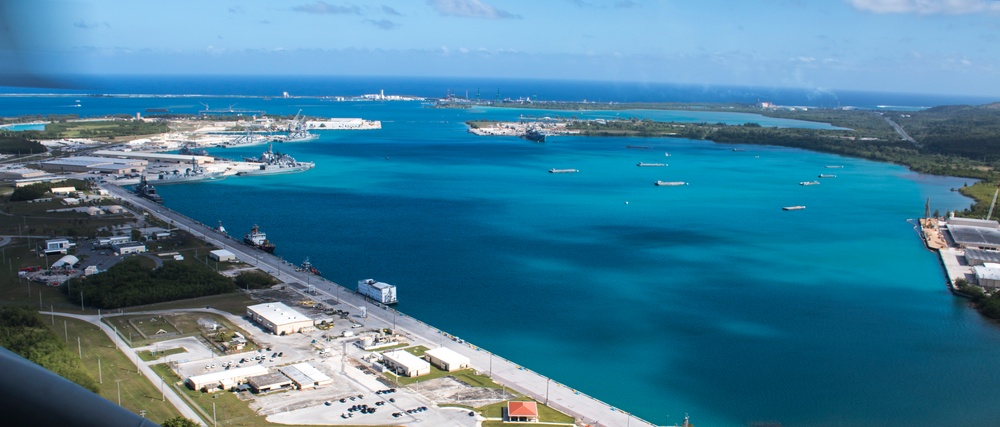 Aerial view of Naval Base Guam during Multi-Sail 2016