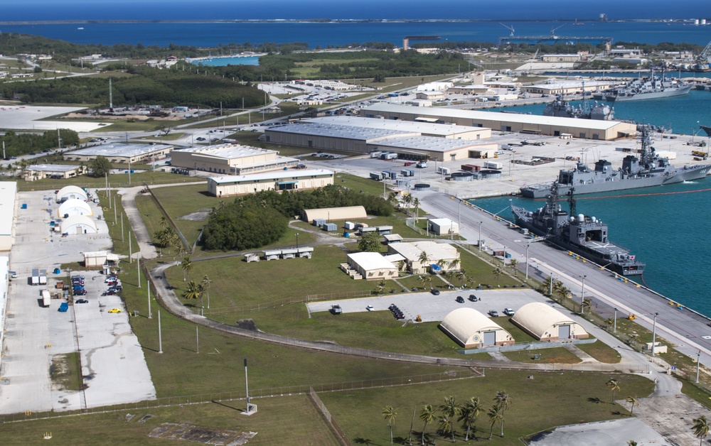 Aerial view of Naval Base Guam during Multi-Sail 2016