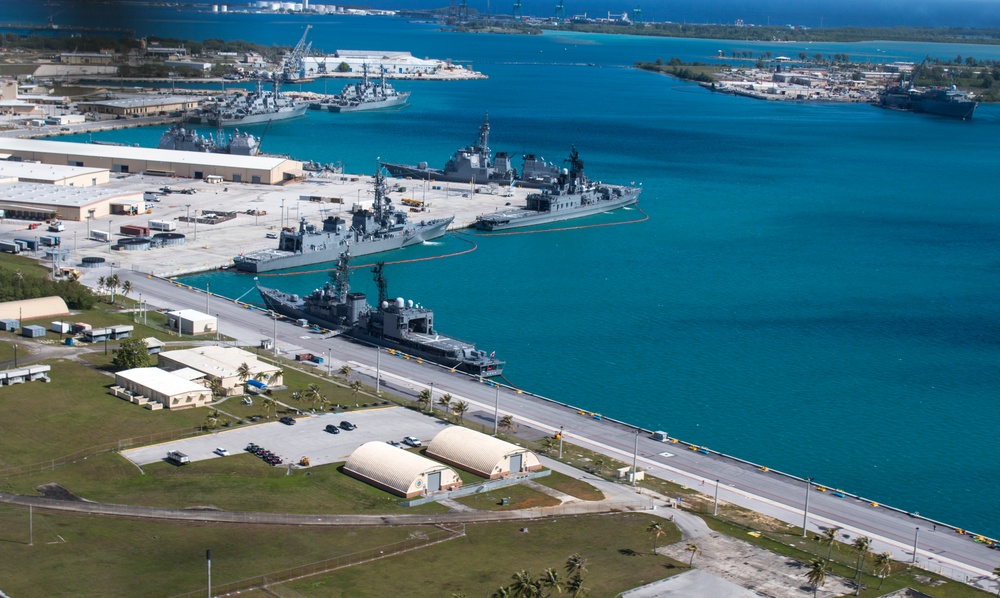 Aerial view of Naval Base Guam during Multi-Sail 2016