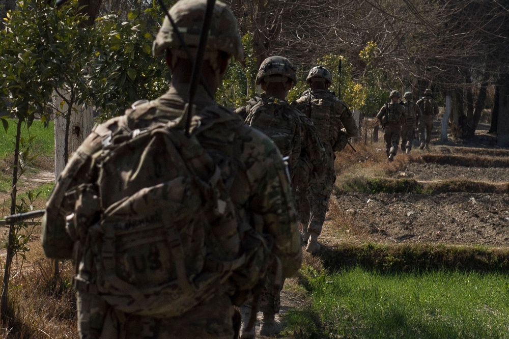 10th Mountain Division soldiers go on dismounted patrol