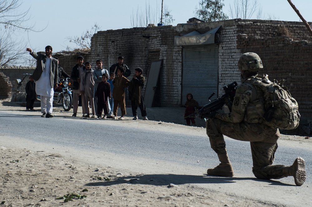 10th Mountain Division soldiers go on dismounted patrol