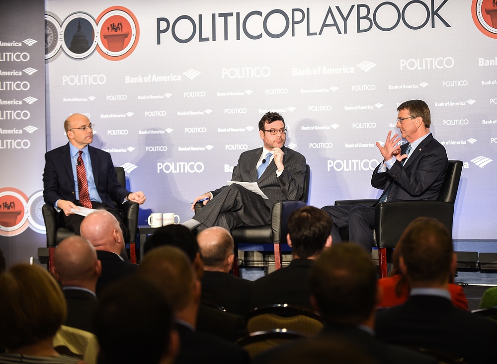 Secretary of defense takes part in a Politico playbook breakfast with Mike Allen and Bryan Bender