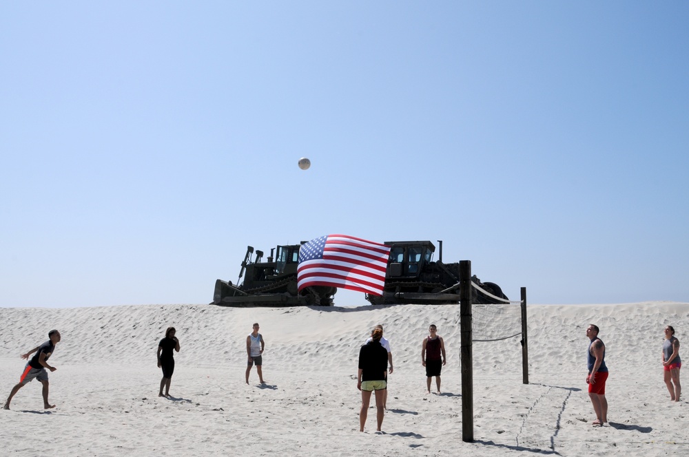 Seabees Play Volleyball on Gator Beach