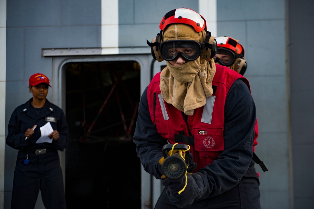 Firefighting drill aboard USS San Jacinto