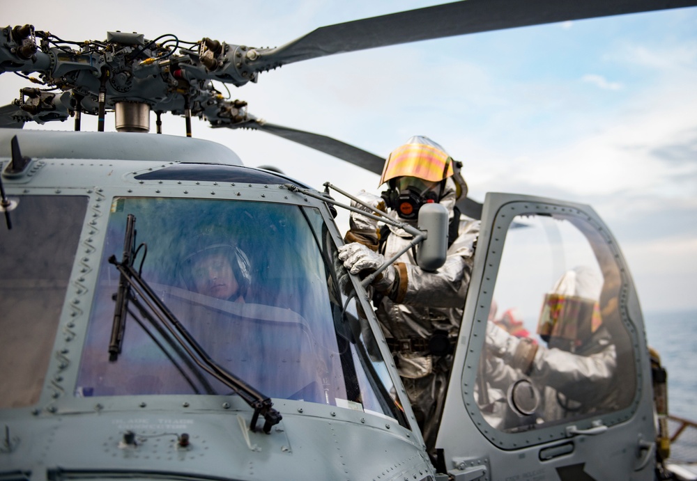 Firefighting drill aboard USS San Jacinto