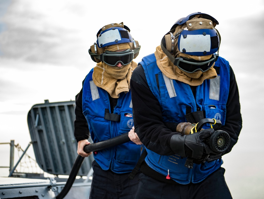 Firefighting drill aboard USS San Jacinto