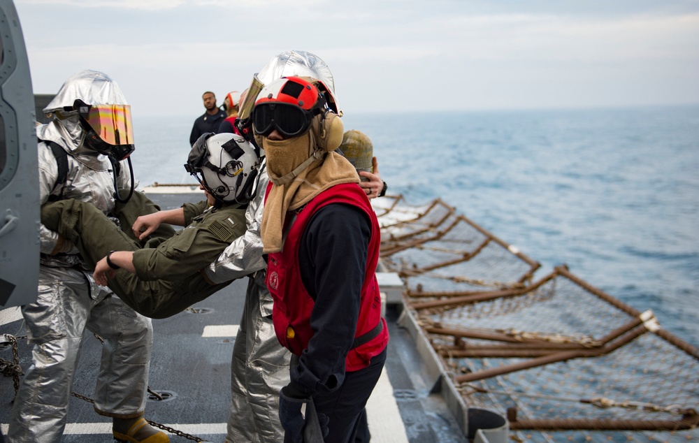 Firefighting drill aboard USS San Jacinto