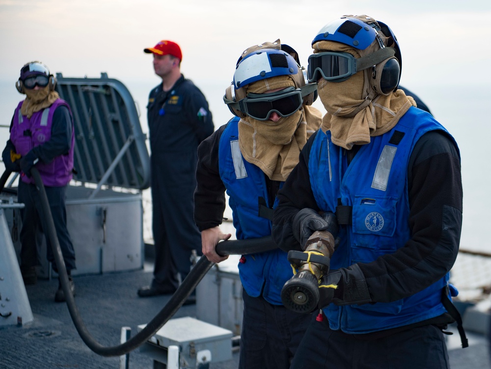 Firefighting drill aboard USS San Jacinto