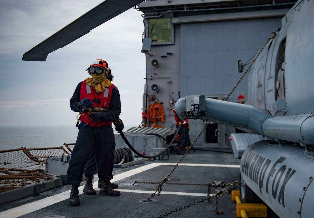 Firefighting drill aboard USS San Jacinto