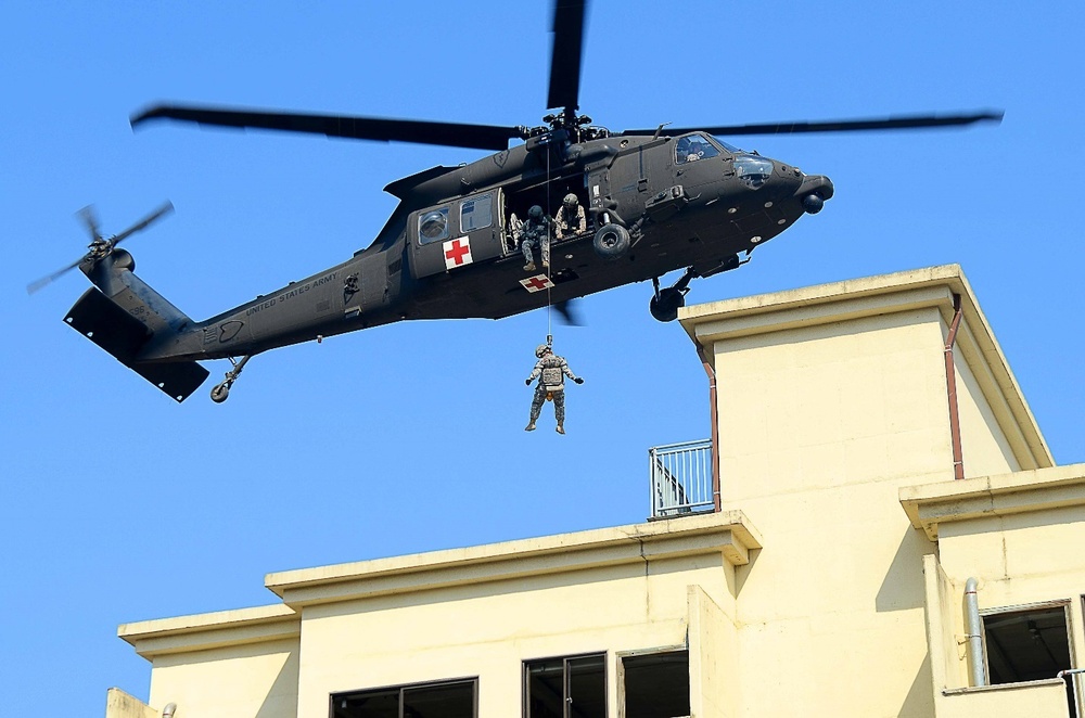 Soldiers of 296th BSB conduct hoist training with ROKA partners