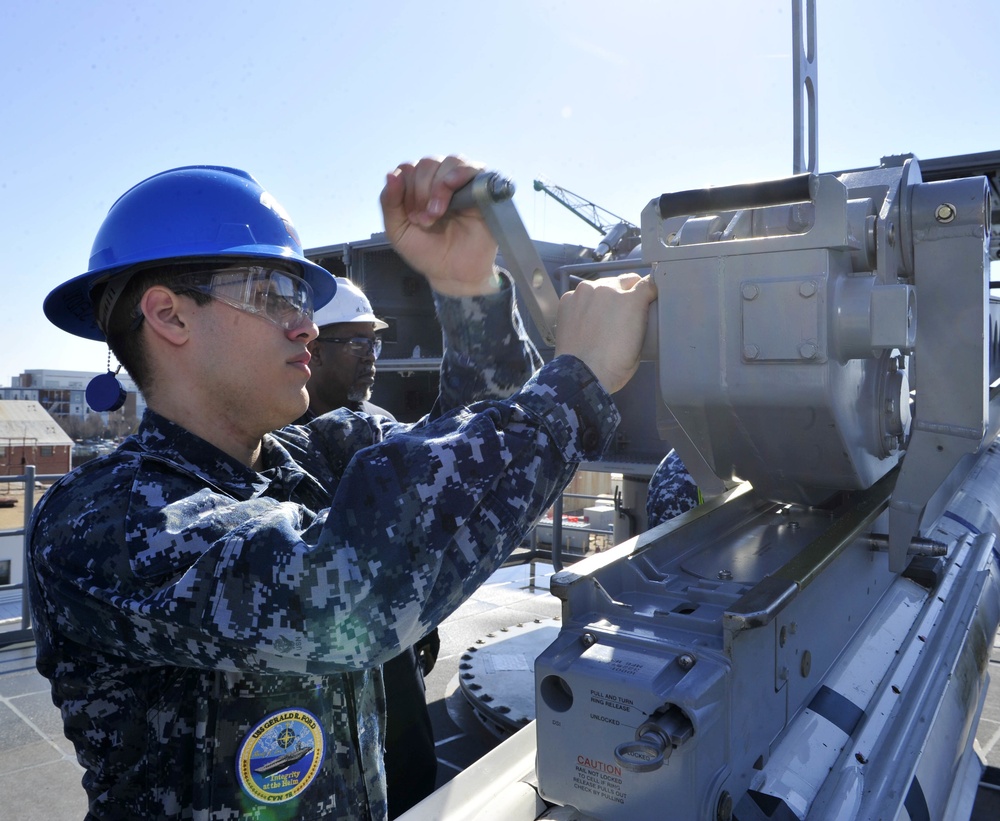 CVN 78 Combat Systems Sailors Load NATO Sea Sparrow missiles