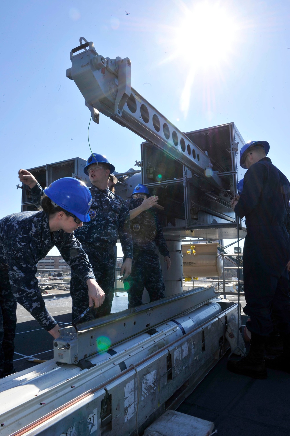 CVN 78 Combat Systems Sailors Load NATO Sea Sparrow missiles