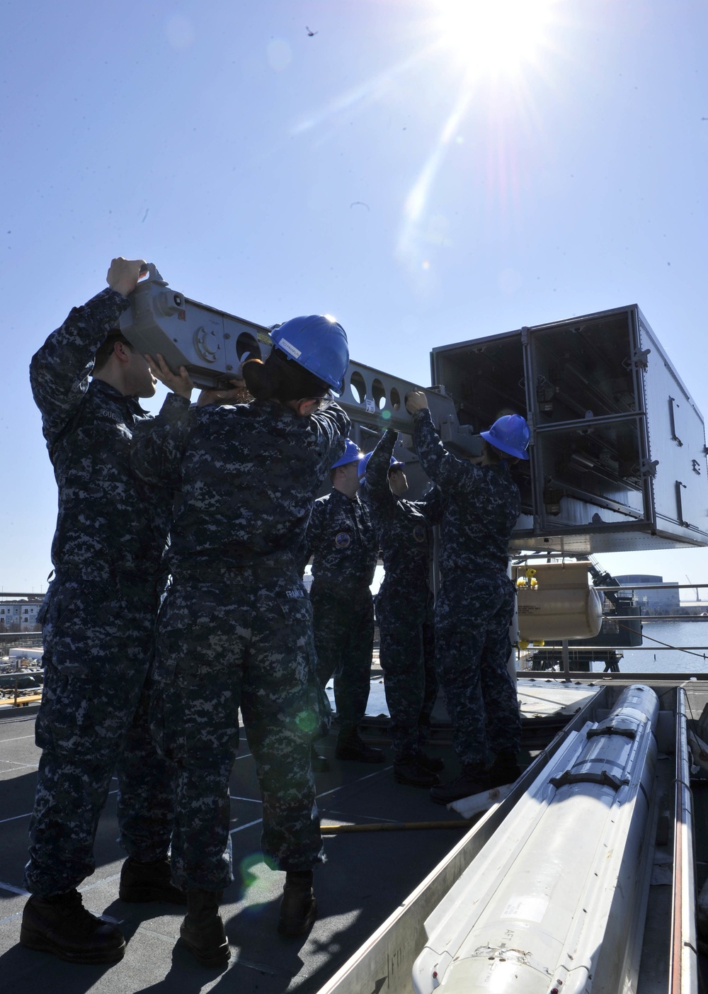 CVN 78 Combat Systems Sailors Load NATO Sea Sparrow missiles