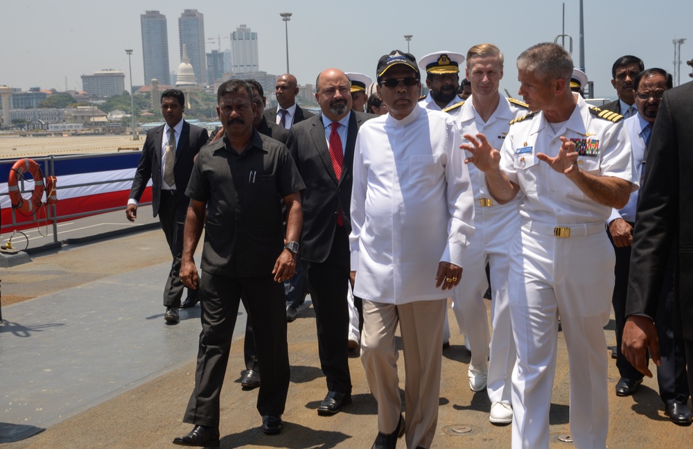 Sri Lanka President Maithripala Sirisena visits USS Blue Ridge