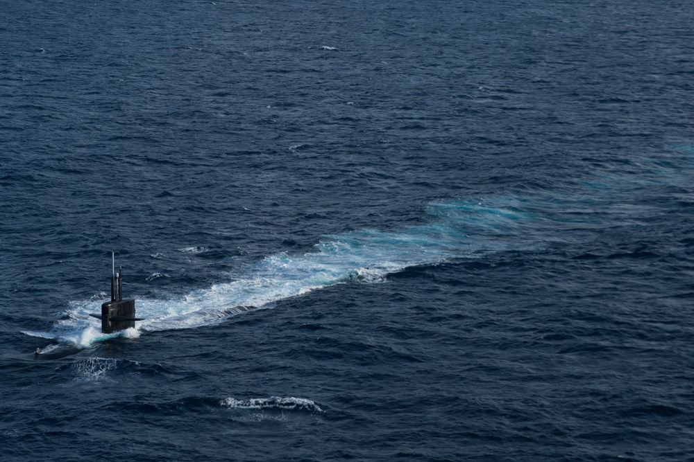 USS Helena transits the Atlantic Ocean