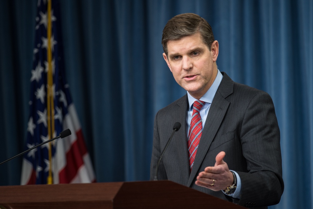 Pentagon Press Secretary Peter Cook conducts press briefing
