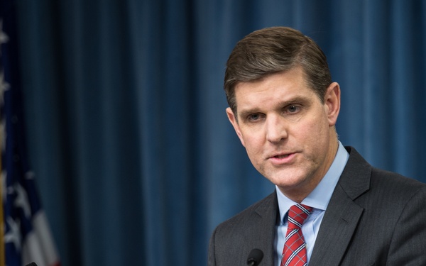 Pentagon Press Secretary Peter Cook conducts press briefing