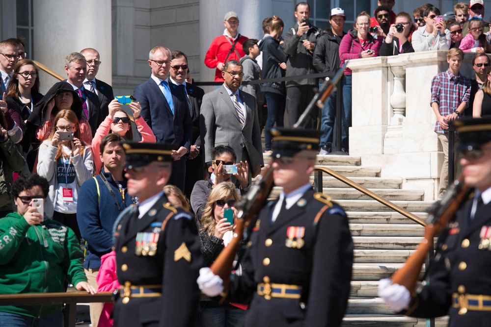 Republic of Estonia Minister of Defence lays a wreath at the Tomb of the Unknown Soldier in Arlington National Cemetery