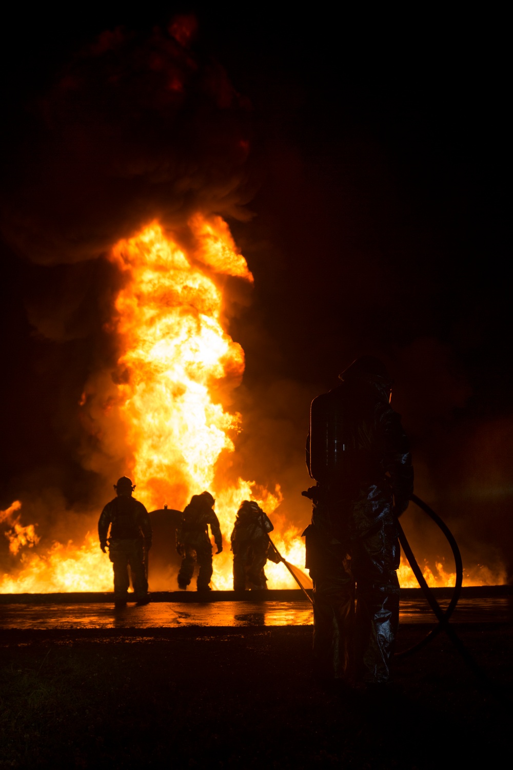 On fire for training: Aircraft Rescue Fire Fighting Marines sharpen skills on Marine Corps Air Station Futenma