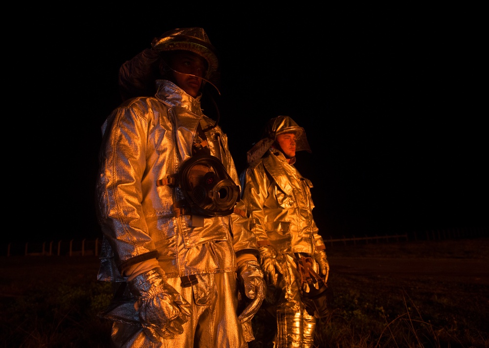 On fire for training: Aircraft Rescue Fire Fighting Marines sharpen skills on Marine Corps Air Station Futenma
