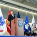 SD delivers remarks during the CENTCOM change-of-command ceremony.