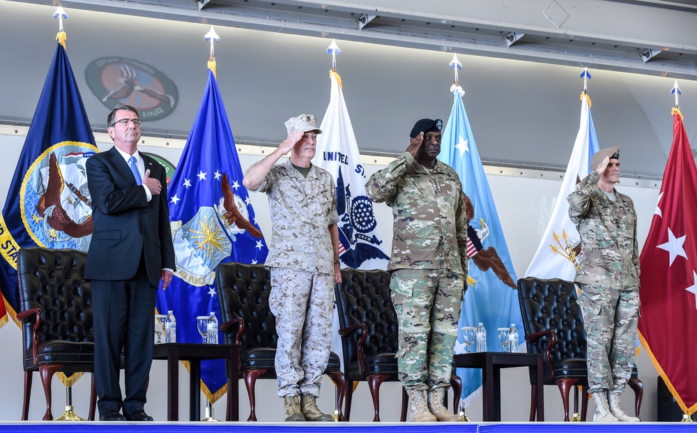 SD, CJCS, and the outgoing and incoming CENTCOM commander render honors.