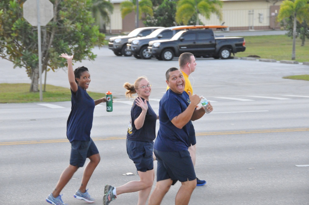 Chief Petty Officers from CSS-15 participate in the CPO 243rd Birthday 5K at NBG
