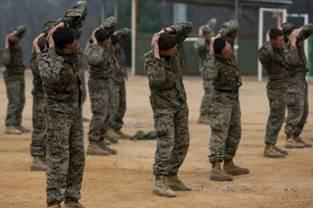 U.S. Marines and R.O.K. Marines conduct physical training