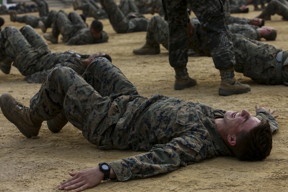 U.S. Marines and R.O.K. Marines conduct physical training