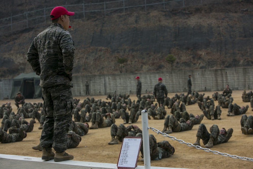 U.S. Marines and R.O.K. Marines conduct physical training