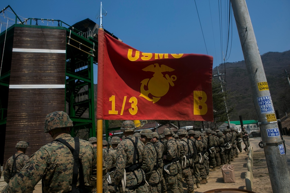 U.S. Marines conduct rappelling drills