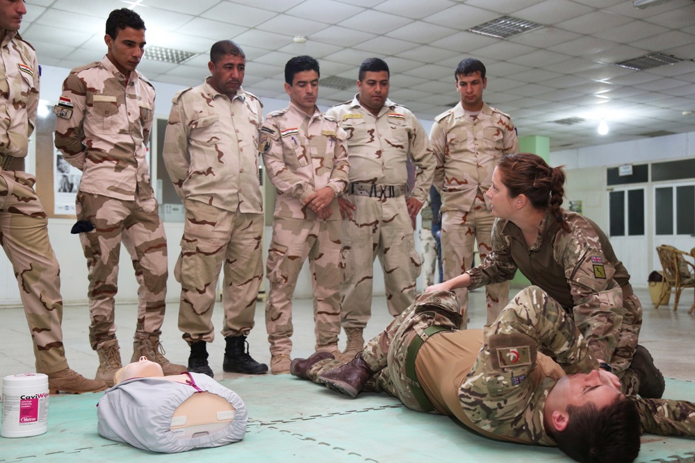 British soldiers conduct medical training with Iraqi Combat Medics Course students