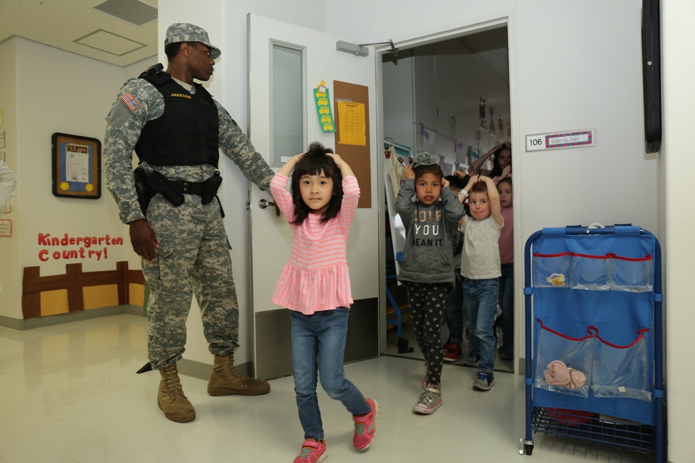 Students learn the evacuation procedure during active shooter exercise