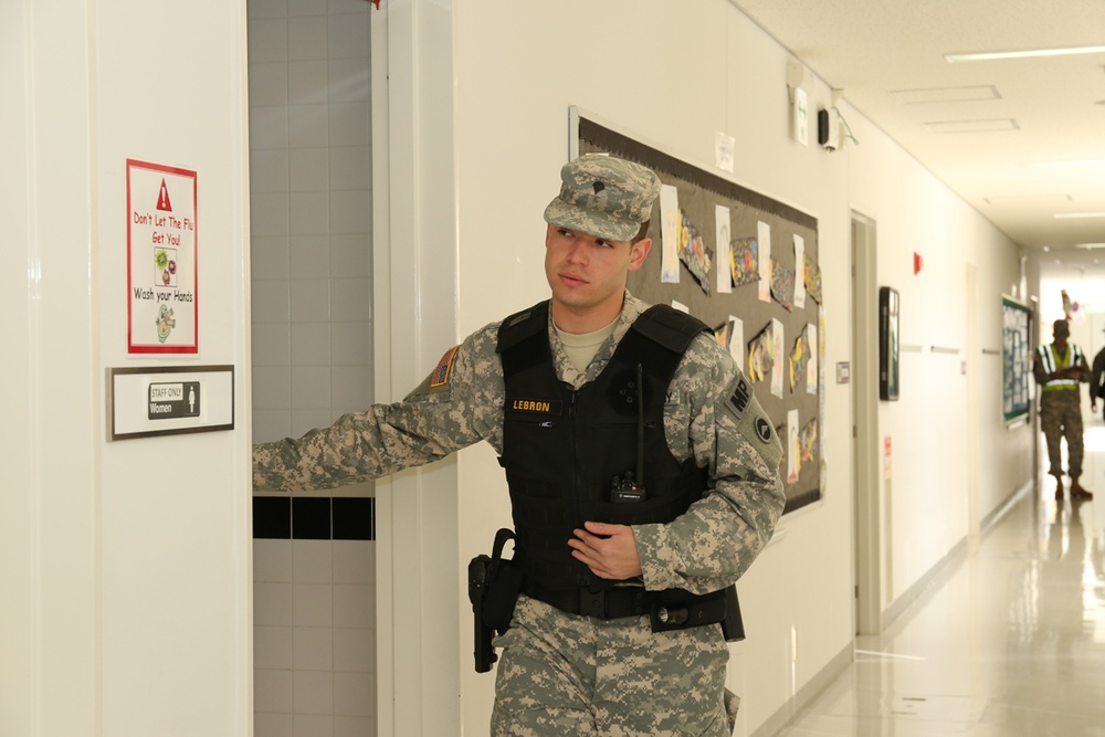 Students learn the evacuation procedure during active shooter exercise