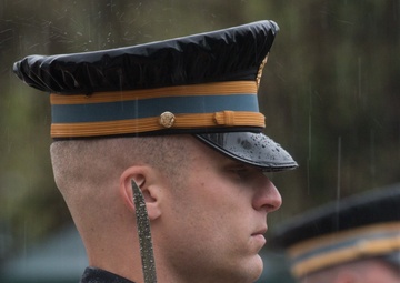The Old Guard at the Tomb of the Unknown Soldier during inclimate weather